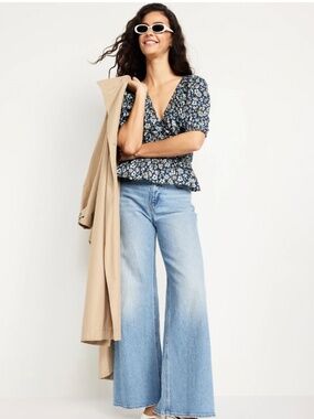 Smocked V-Neck Peplum Top